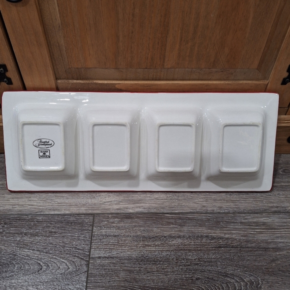 Certified International Sunrise Rooster 4-Section Serving Tray, Blue Ceramic - Picture 5 of 10